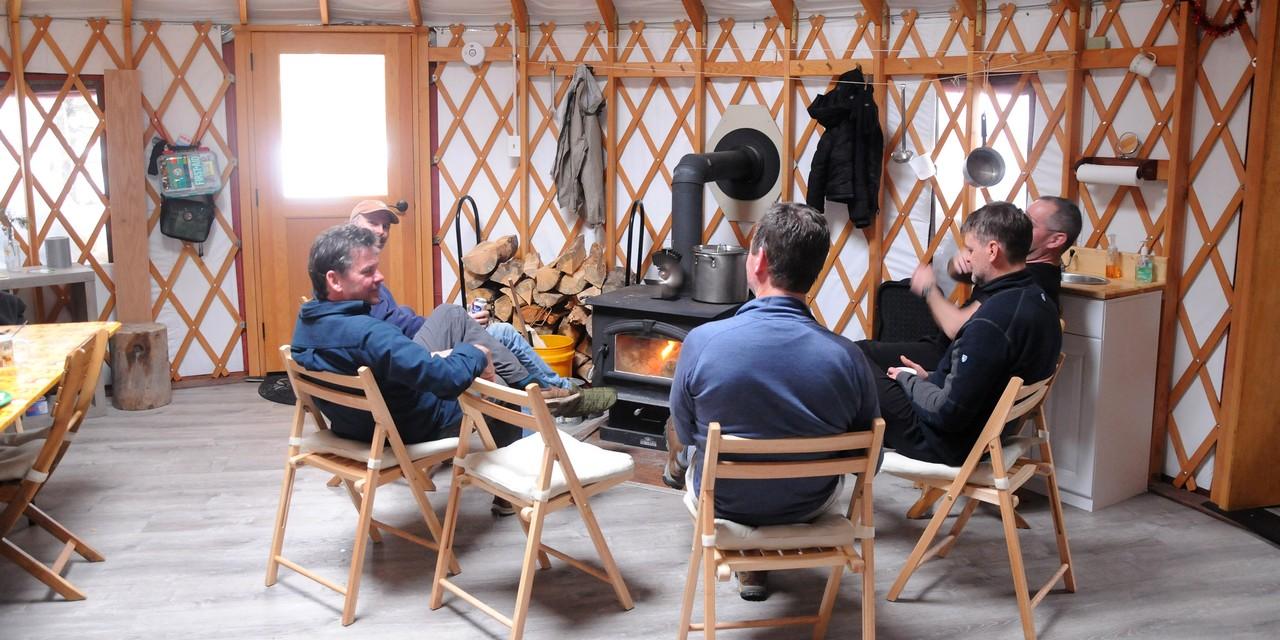 Morning coffee at the Yellowstone Expeditions Yurt Camp